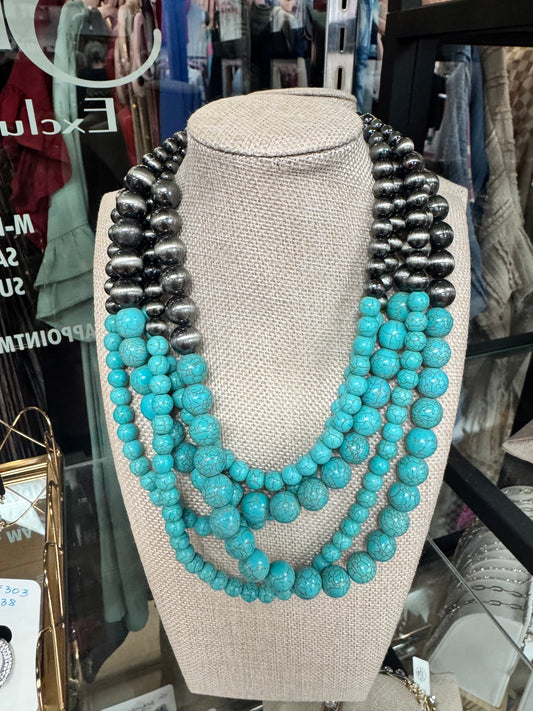 Inspired Turquoise and Navajo Pearl Necklace