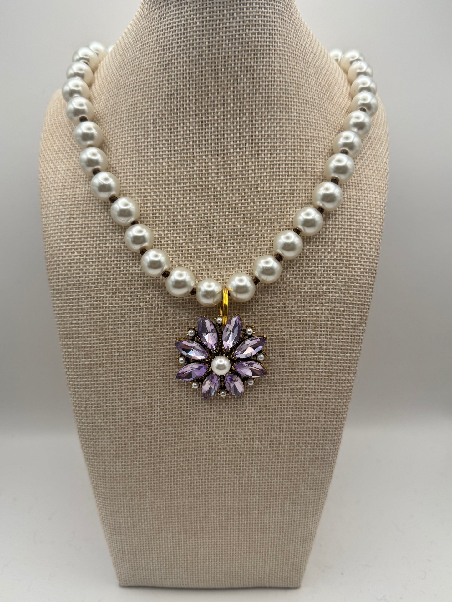 Lavender Flower Pearl Necklace