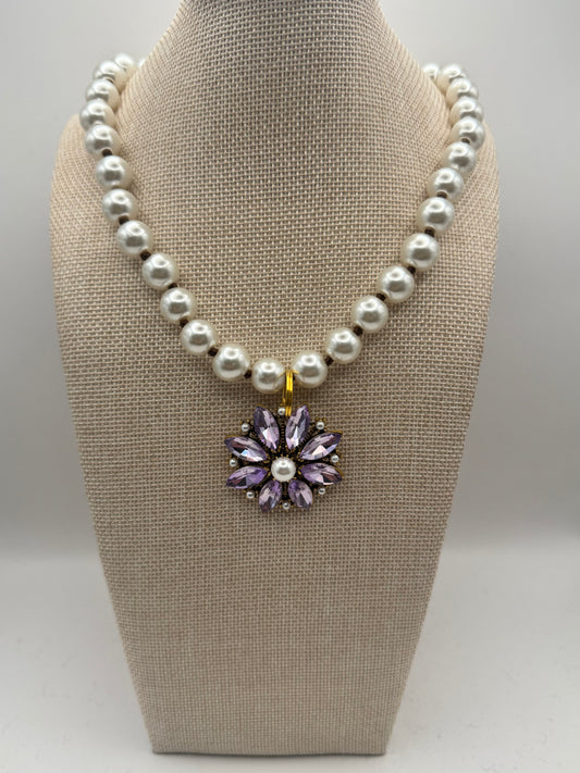 Lavender Flower Pearl Necklace