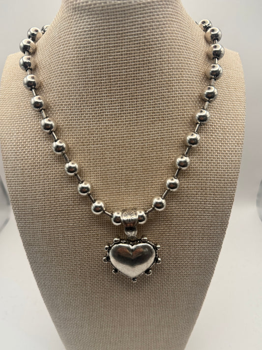 Silver Heart on Ball Chain Necklace