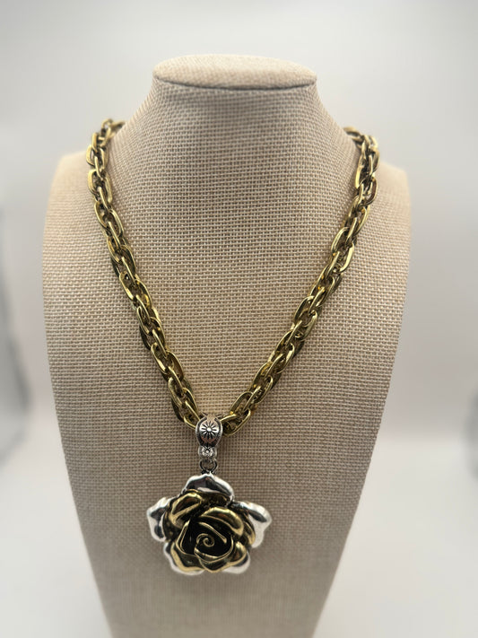 Mixed Metal Flower Necklace
