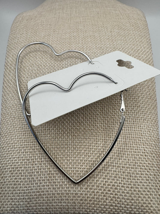 Silver Heart Hoop Earrings