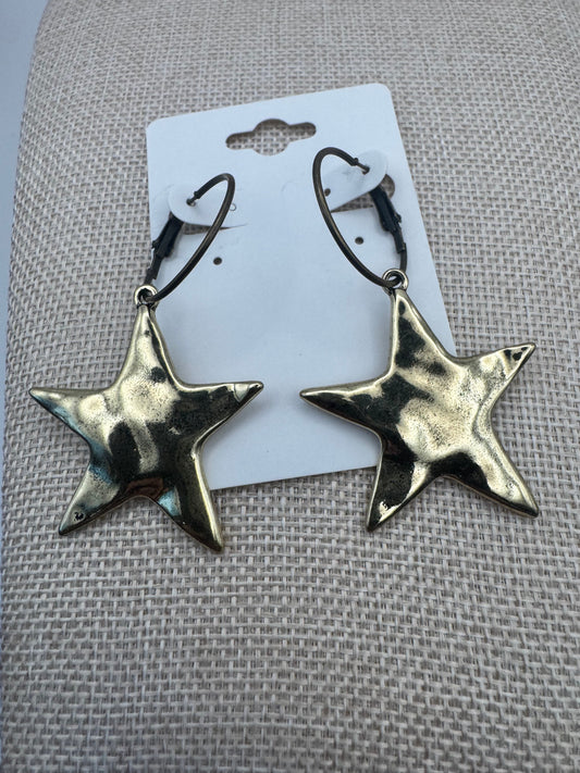 Gold Hammered Star Earrings