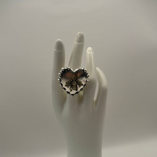 Bee Silver Heart Ring