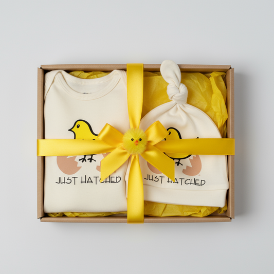 Just Hatched Long Sleeve Romper & hat  Gift Set
