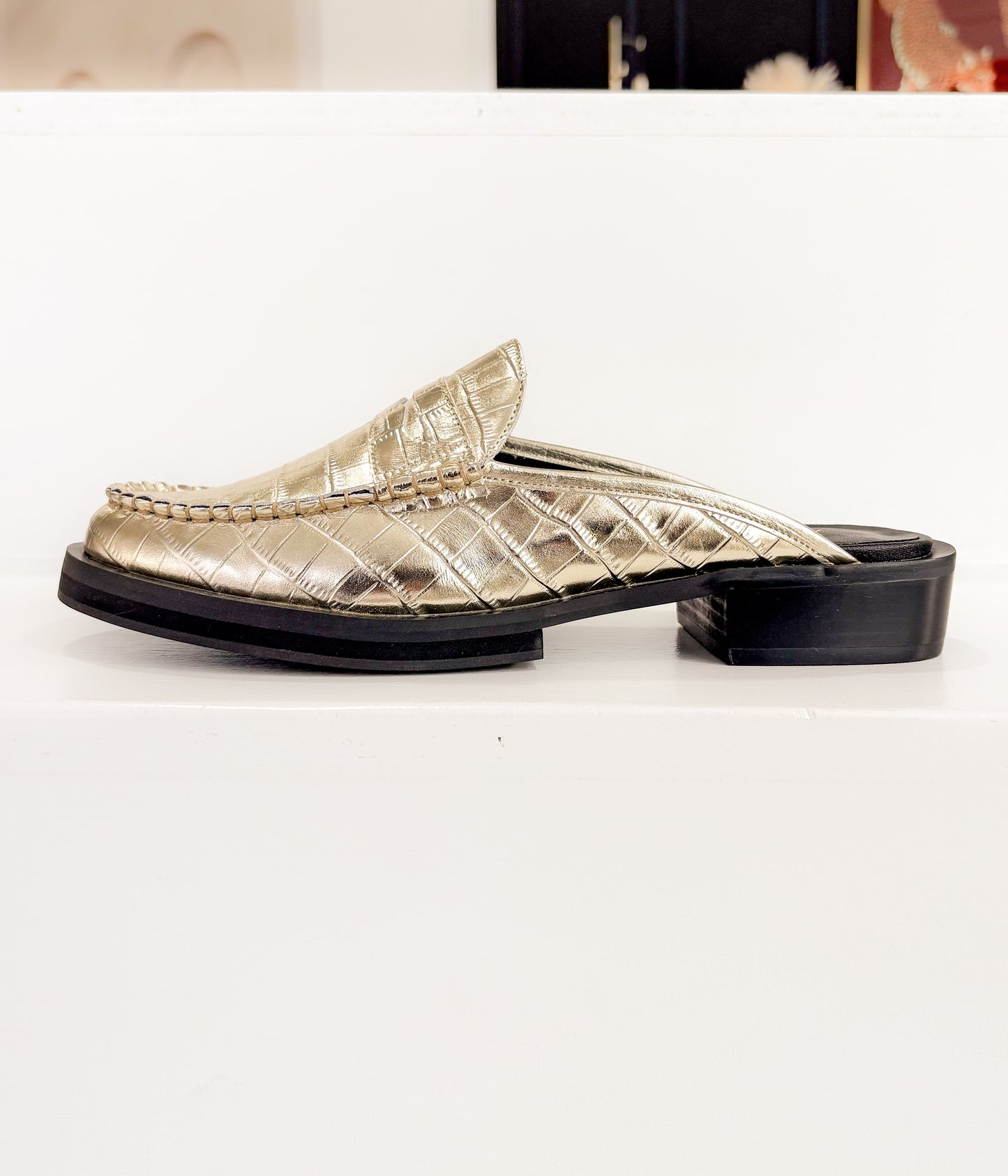 Tasha Loafer Mule in Gold