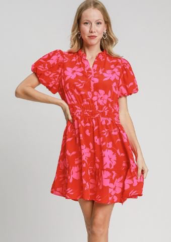 Two Tone Floral Print Dress